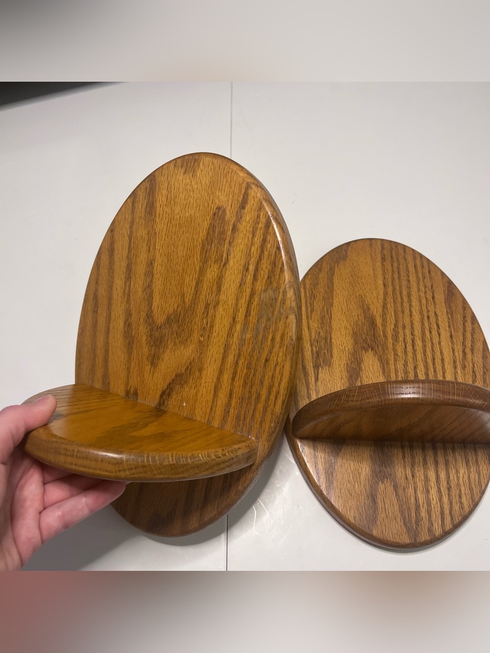 Oval Wood Wall Display Shelf - Brown Oak Finish
